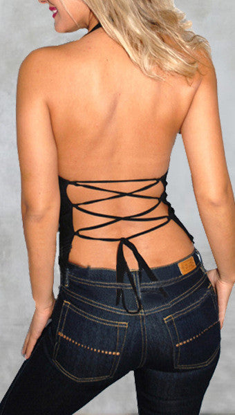 Back Cross Halter Sleeveless Skinny Pure Color Sexy Vest