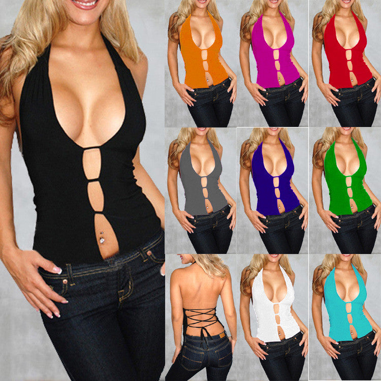 Back Cross Halter Sleeveless Skinny Pure Color Sexy Vest