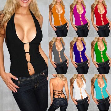 Back Cross Halter Sleeveless Skinny Pure Color Sexy Vest