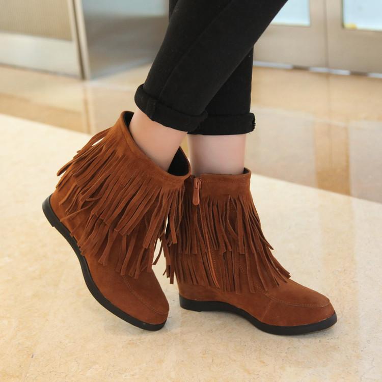 Sweet Leisure Increased Suede Tassel Short Wedge Boots