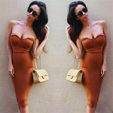 Strapless Pure Color Bodycon Keen-length Party Dress - May Your Fashion - 3