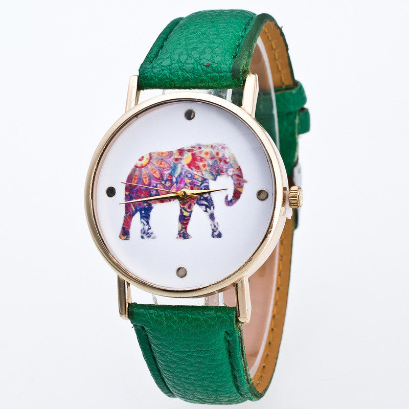 Fashion Flower Elephant Print Watch