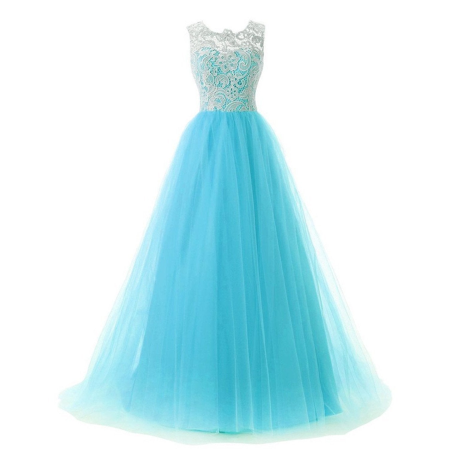 Pure Color Lace Puff Long Dress