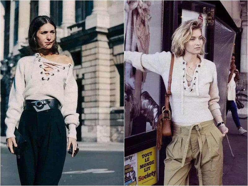 Sexy Lace Up V-Neck Long-Sleeve Sweater