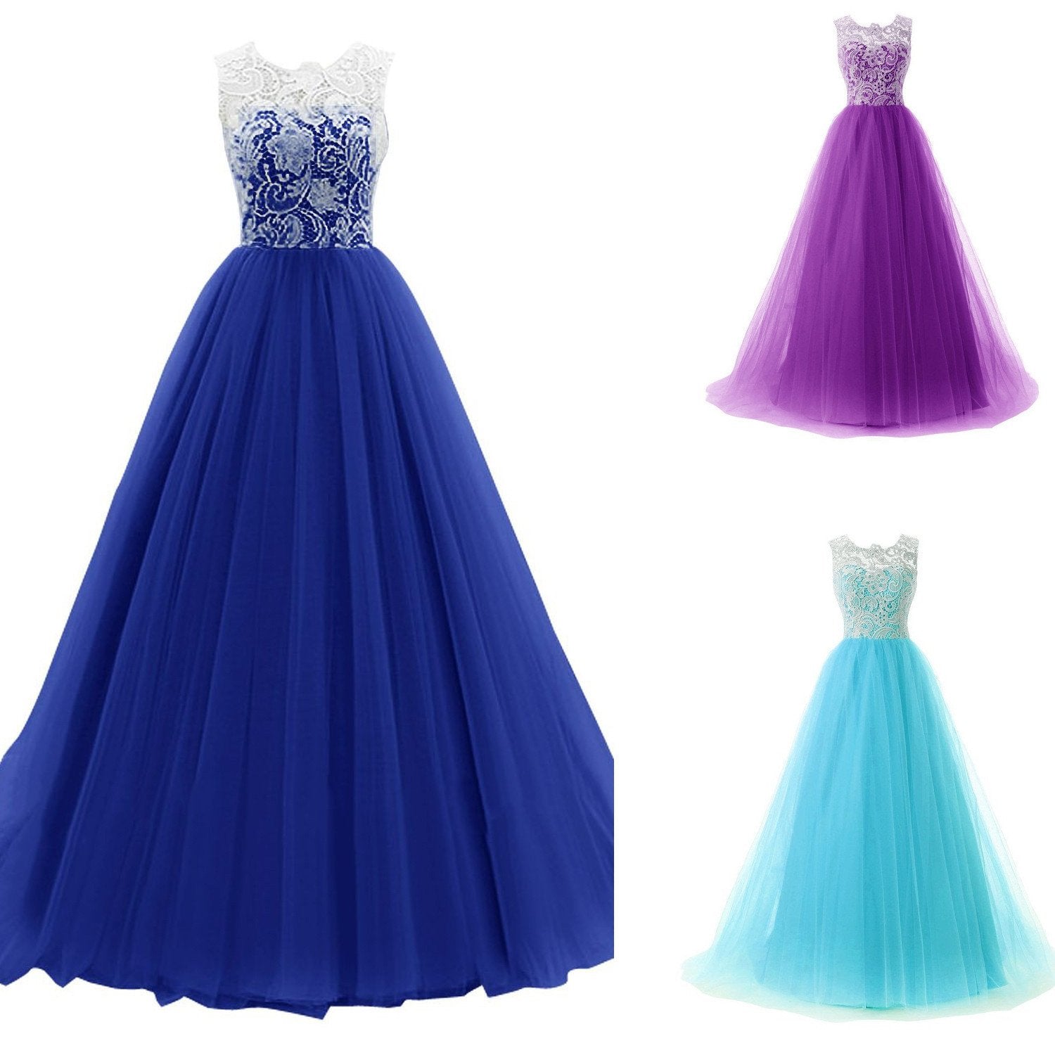 Pure Color Lace Puff Long Dress