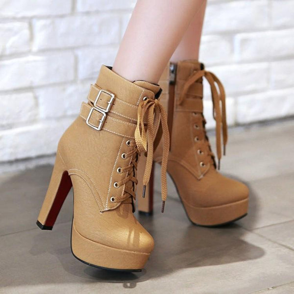 Martin Lace UP Platform High Stiletto High Heels Short Boots – May Your ...