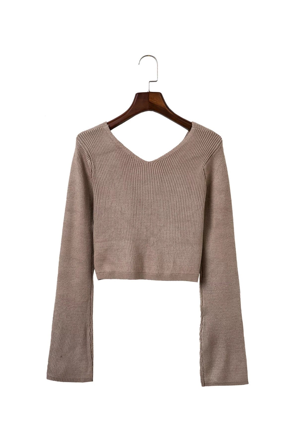 Sexy Khaki Long Sleeve Crop Top Sweater