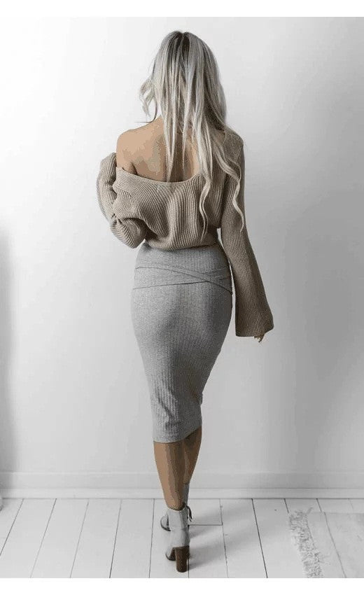 Sexy Khaki Long Sleeve Crop Top Sweater