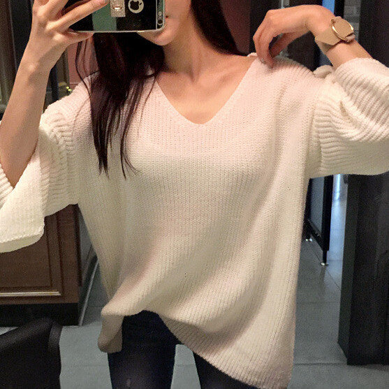 Loose Splitting V Neck Loose Sweater