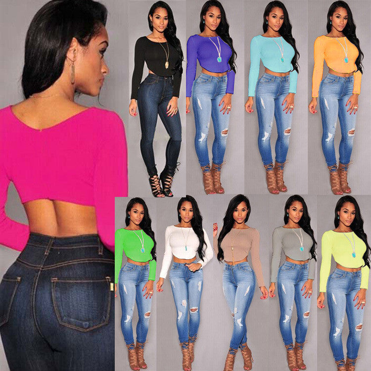 Scoop Irregular Slim Candy Color Crop Top Short T-shirt