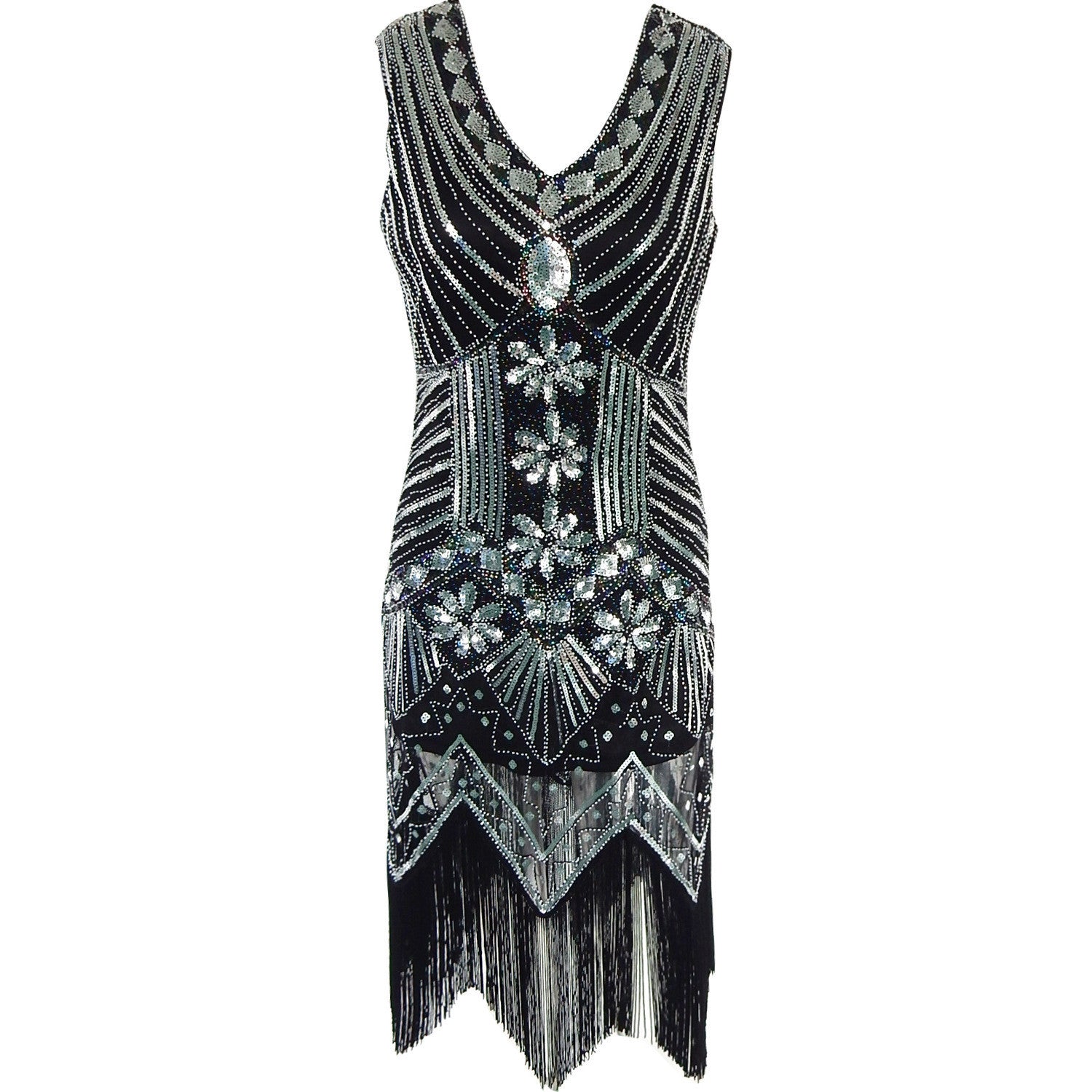 Sequins Color V-neck Tassel Latin Party Dress
