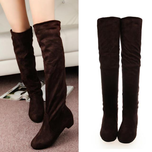 Suede Chunky Heel Round Toe Long Boots