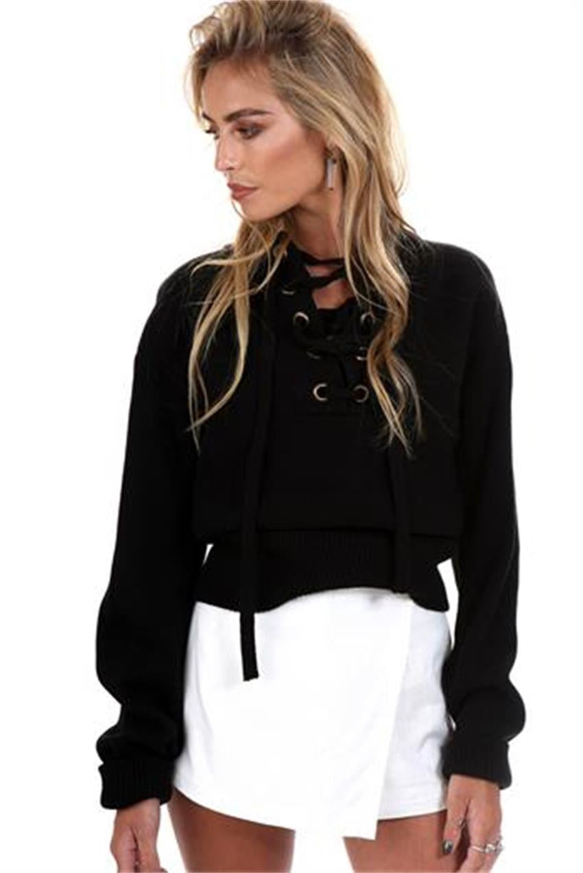 Cross Warp Long Sleeves V-neck Pure Color Slim Blouse