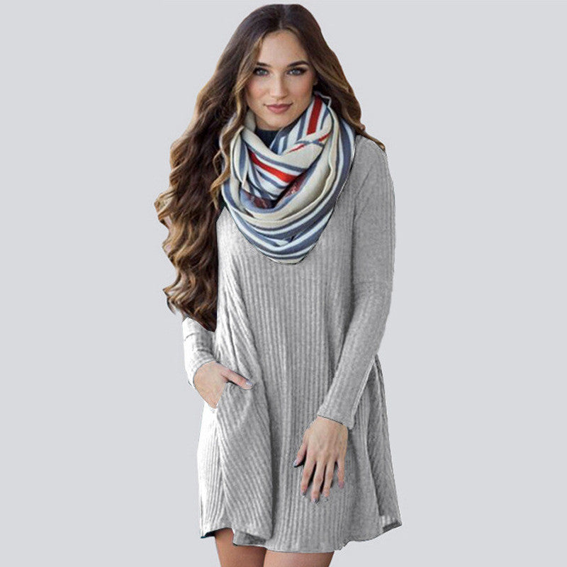 Fashion Loose Style Ribbed-Knit Short Sweater Dress