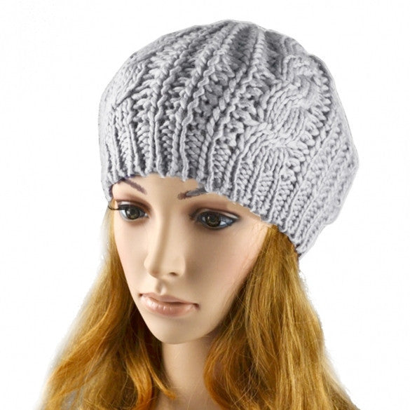 Women Beret Braided Baggy Beanie Crochet Hat Ski Cap