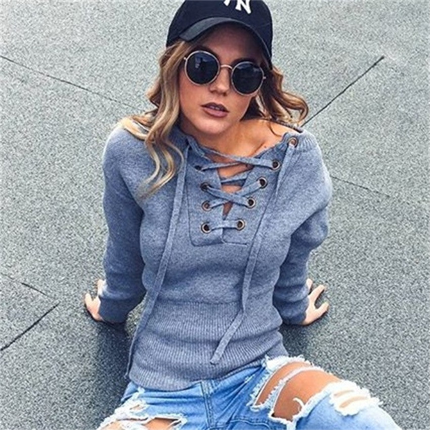 Cross Warp Long Sleeves V-neck Pure Color Slim Blouse