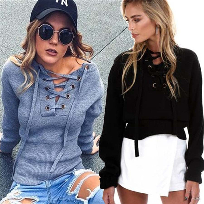 Cross Warp Long Sleeves V-neck Pure Color Slim Blouse