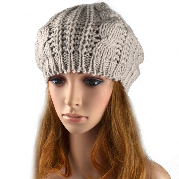 Women Beret Braided Baggy Beanie Crochet Hat Ski Cap