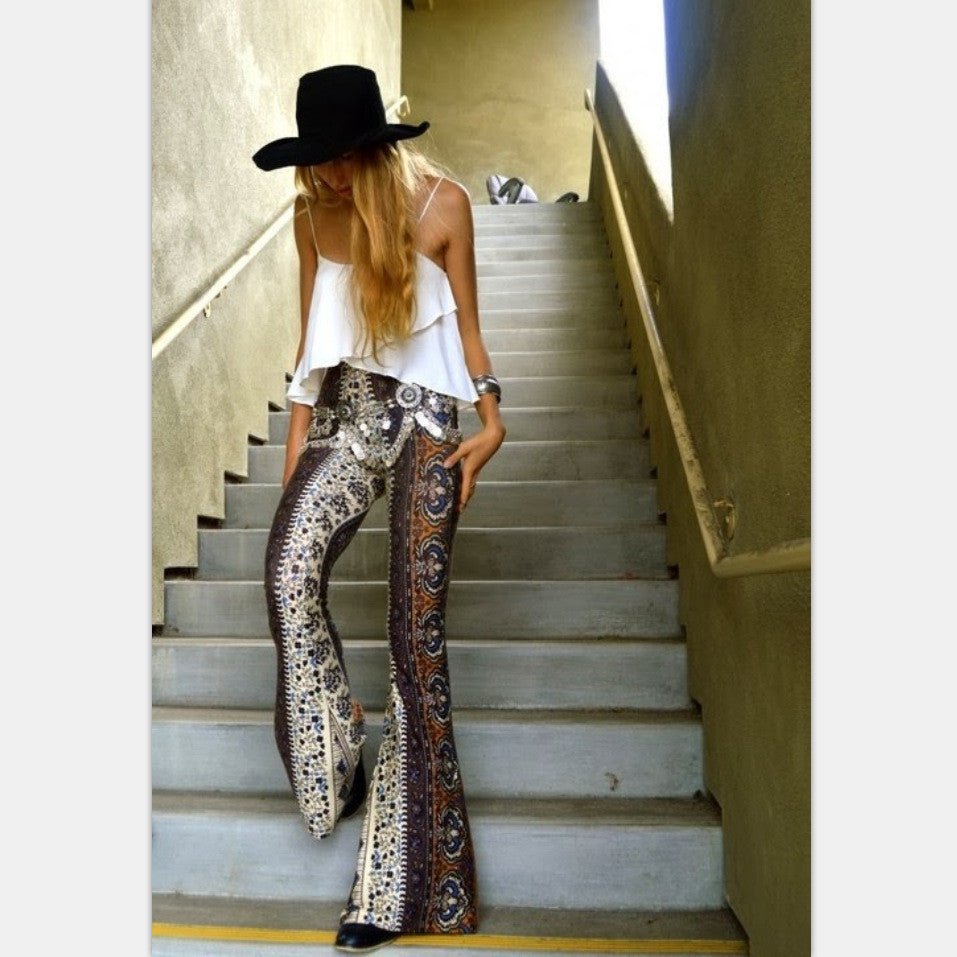 Flower Print Bodycon Fashion Big bell-bottom-bottom Pants