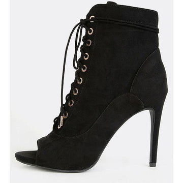 Peep Toe Lace Up Suede Ankle Boots