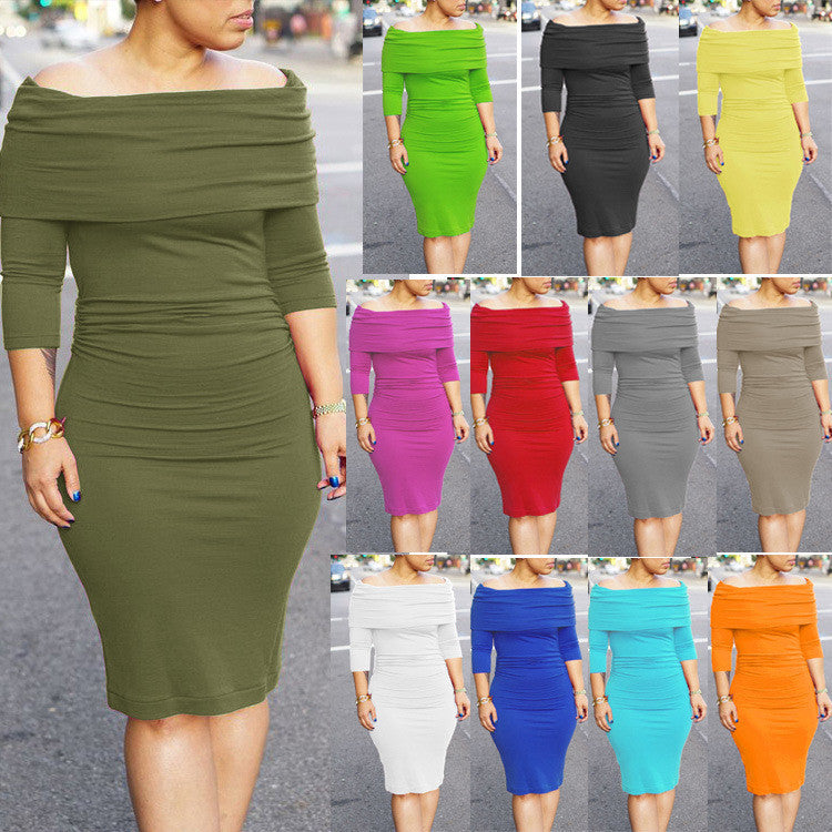 Sexy Fold Off-Shoulder Long Sleeves Bodycon Dress