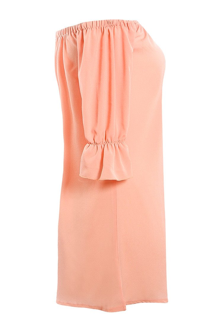 Off Shoulder Elastic Puff Sleeve Button Decorate Short Dress