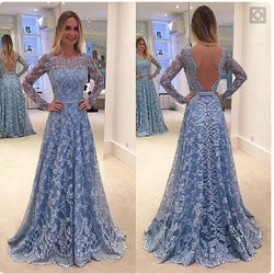 Charming Lace Patchwork Backless Long Sleeve Long Party Wedding Dress
