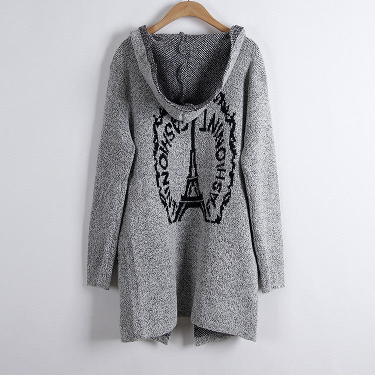 Fashion Print Loose Long Hoodie Cardigan