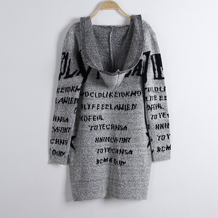 Fashion Print Loose Long Hoodie Cardigan