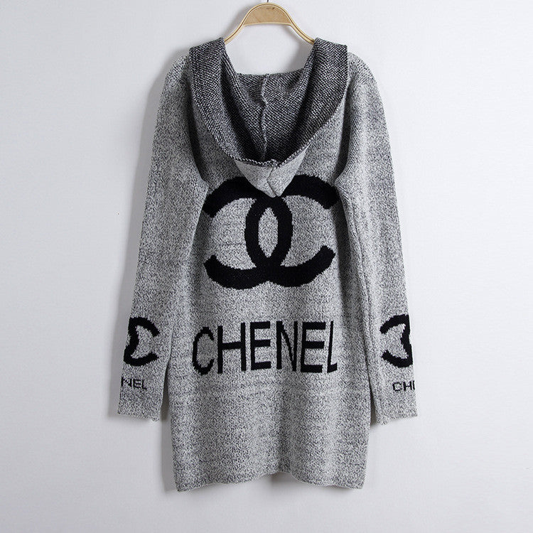 Fashion Print Loose Long Hoodie Cardigan