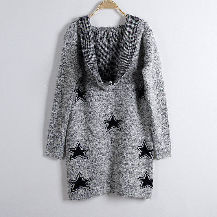 Fashion Print Loose Long Hoodie Cardigan
