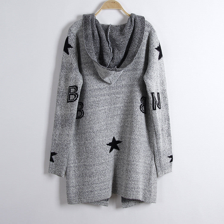Fashion Print Loose Long Hoodie Cardigan