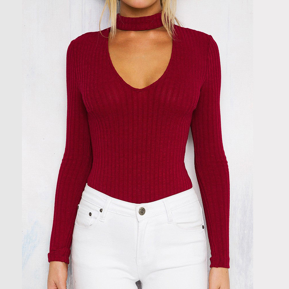 Sexy Halter V Hollow Out Knit Triangle Short Jumpsuit