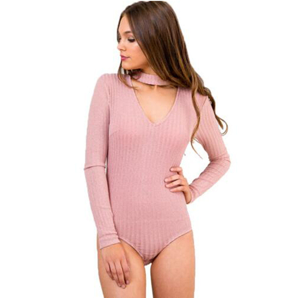 Sexy Halter V Hollow Out Knit Triangle Short Jumpsuit