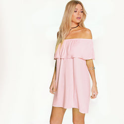 Sexy Off Shoulder Falbala Pure Color Loose Short Dress