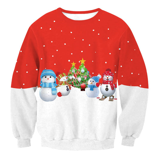 Snowman Digital Print Women Scoop Christmas Party Sweatshirt