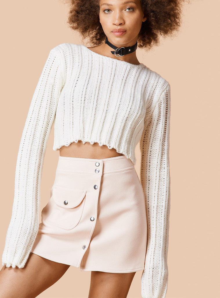 Sexy Long Sleeve Ribbed Crop Top Sweater