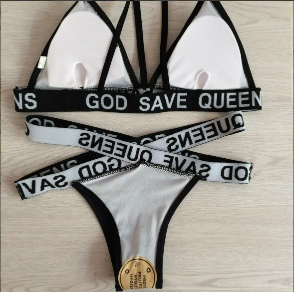 Letter Print Spaghetti Strap Two Pieces Swimwear Bikini