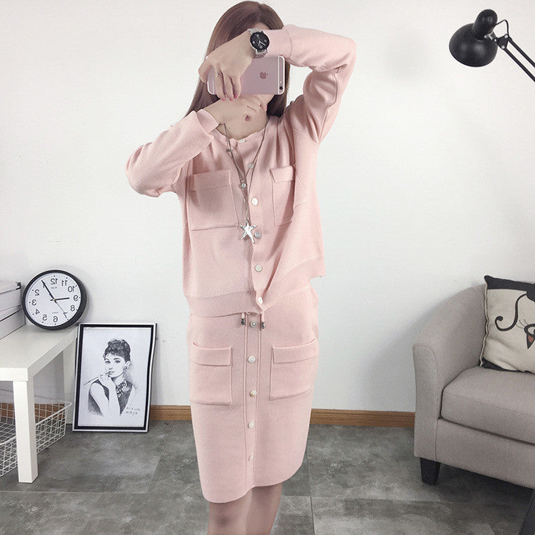 Scoop Long Sleeves Drawstring Knee-length Two Pieces Dress