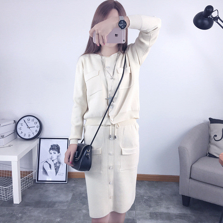 Scoop Long Sleeves Drawstring Knee-length Two Pieces Dress