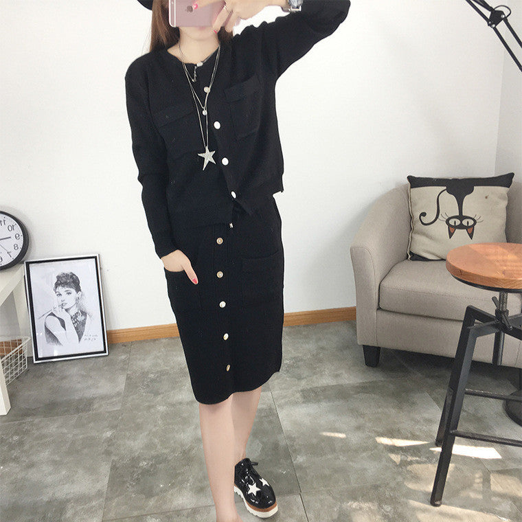 Scoop Long Sleeves Drawstring Knee-length Two Pieces Dress