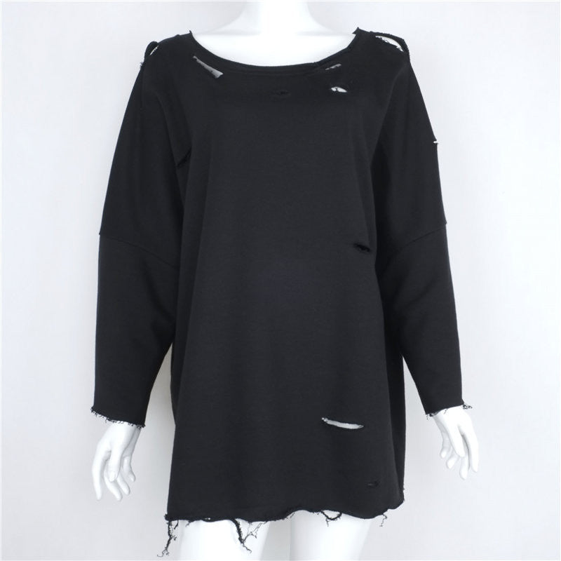 Hole Bat-wing Sleeves Scoop Pure Color Blouse