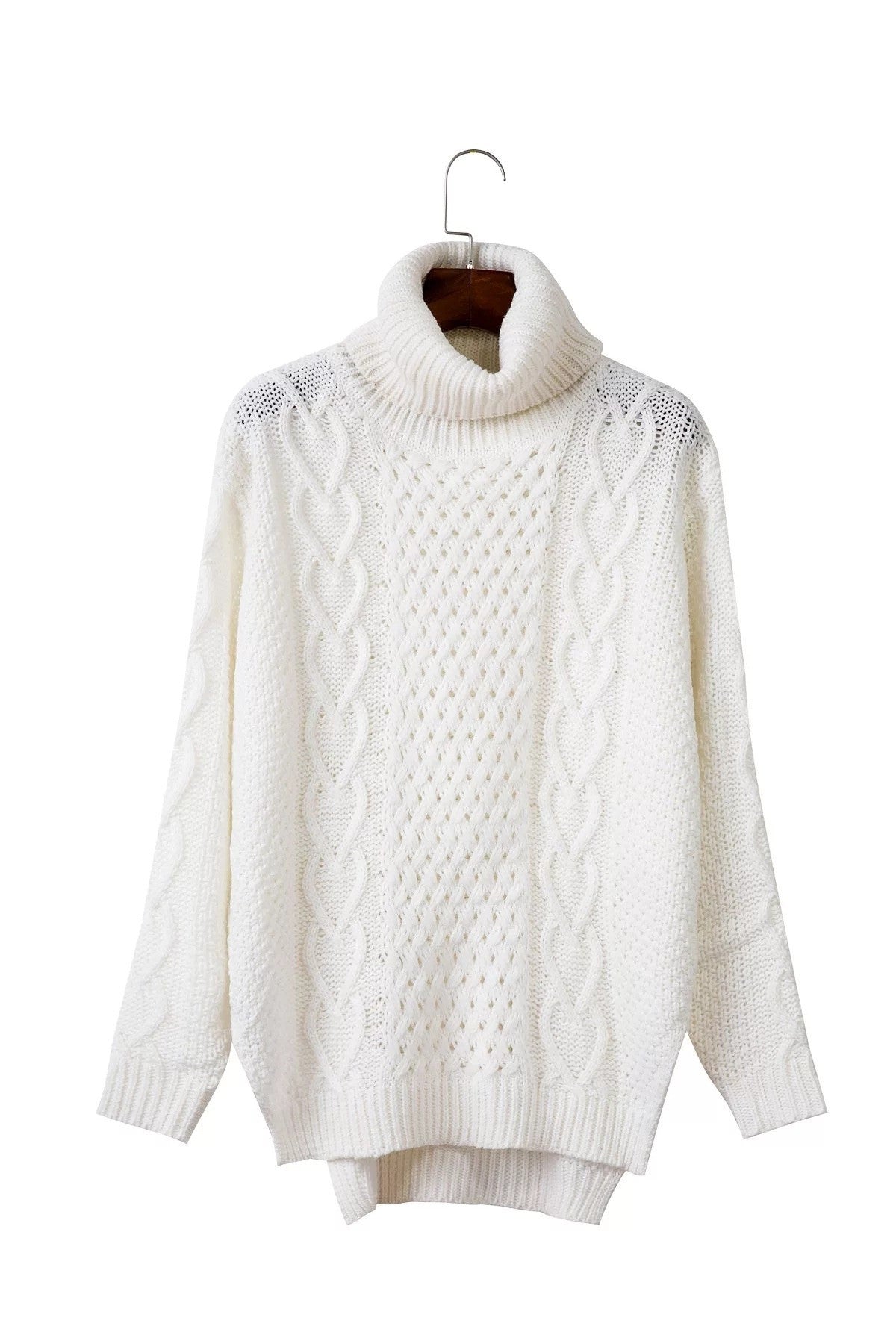 High Neck Pull Over High Slitting Sweater