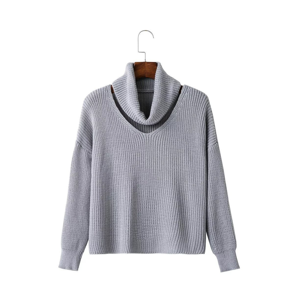 Fashion High Neck Hollow Out Pullover Knitting Sweater