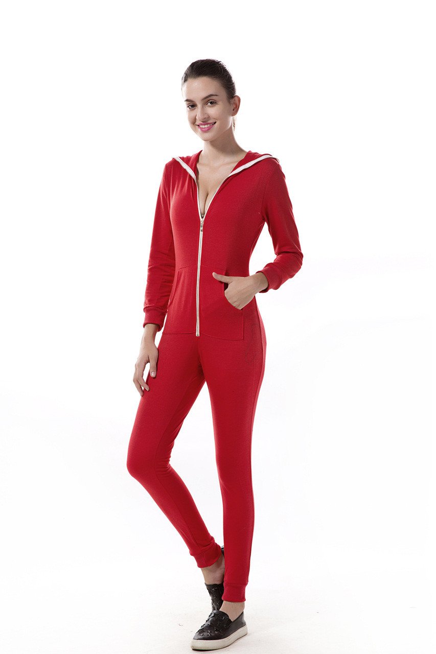 Long Sleeve Front Zipper Double Pockets Hoodie Long Jumpsuit