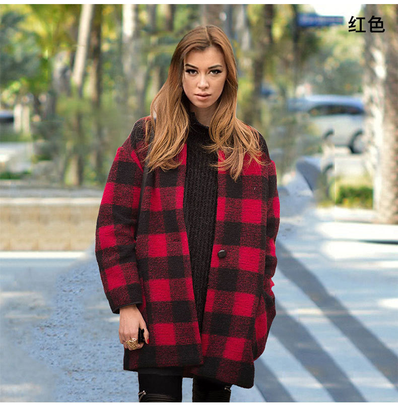 Scoop Long Sleeves Thick Plus Size Wool Coat