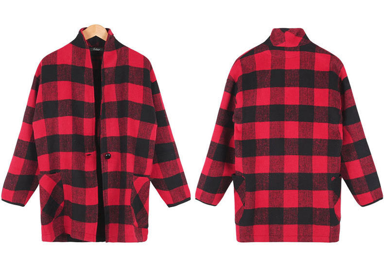 Scoop Long Sleeves Thick Plus Size Wool Coat
