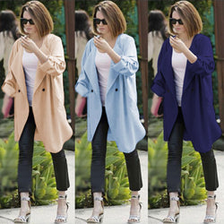 Lapel Big Turn-down Collar Pure Color Long Coat