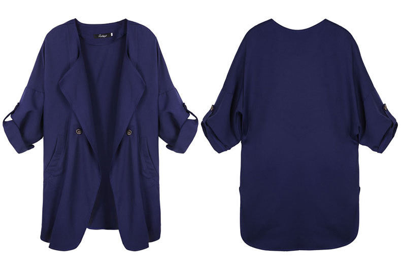 Lapel Big Turn-down Collar Pure Color Long Coat
