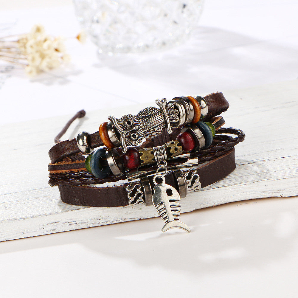 Fish Bone Owl Multilayer Bracelet